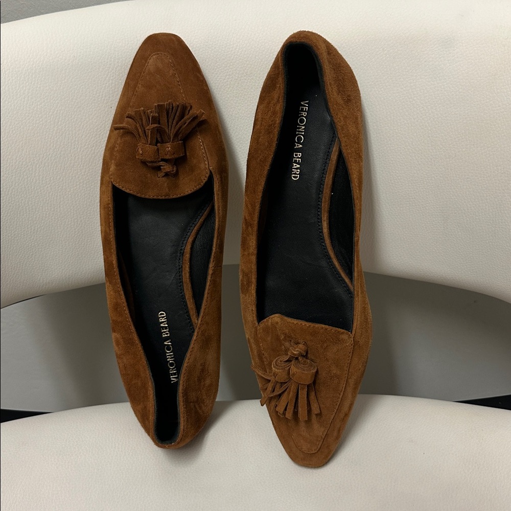 VERONICA BEARD CLEO SUEDE FLATS IN CARAMEL Tassel Loafers, - Picture 8 of 10